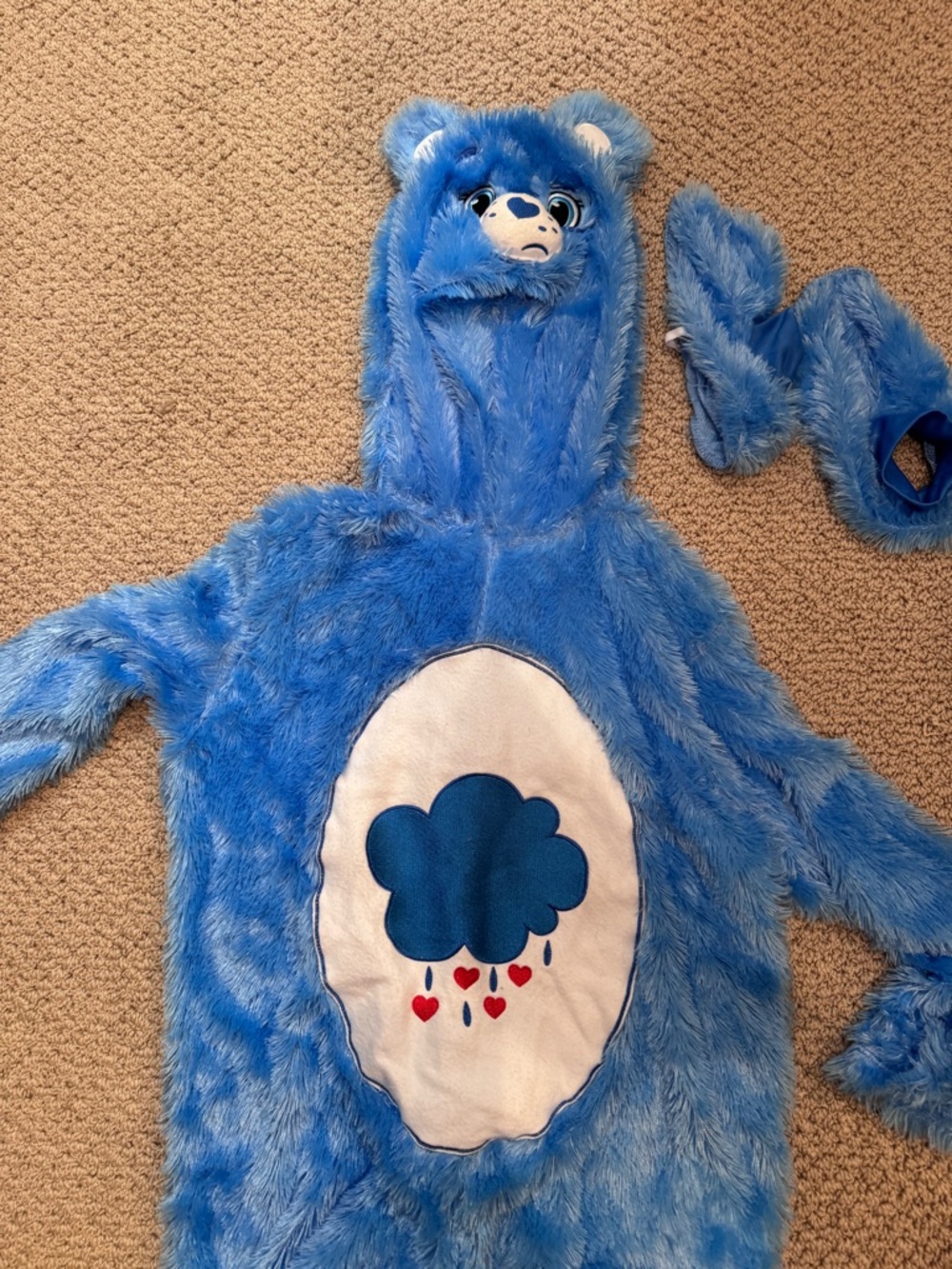 Grumpy Bear Care Bear onesy Costume with Hood and foot covers - Youth Medium